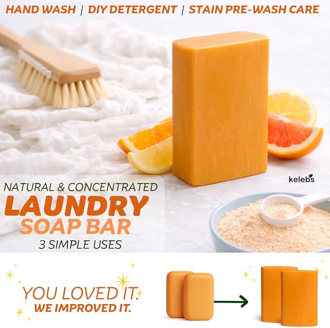 KELEBS Laundry Soap Bar â Family Pack (16 Bars) â Natural Citrus Formula with Organic Ingredients â Stain Remover for Delicate Clothes, Underwear, Collars