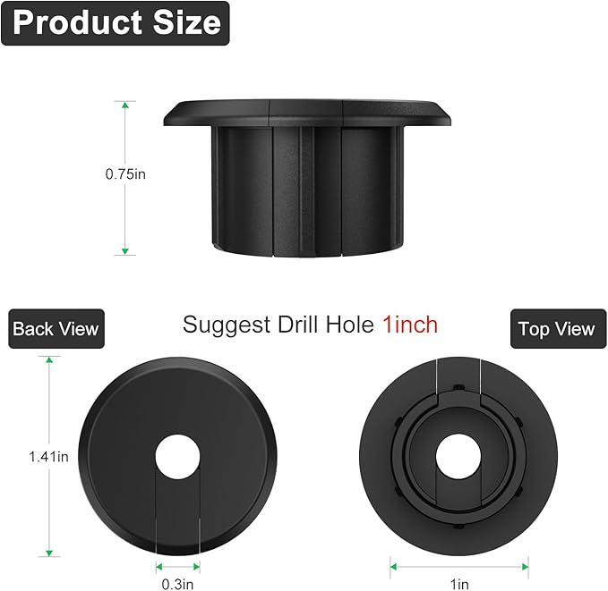 Sactulaz Wall Bushing Grommet for Starlink Dishy Router Ethernet adapter Cable, Starlink Cable Routing Kit Feed-Through for 1 inch Wall Hole and Furnitures Wire Hole (Black, 3 Pack)