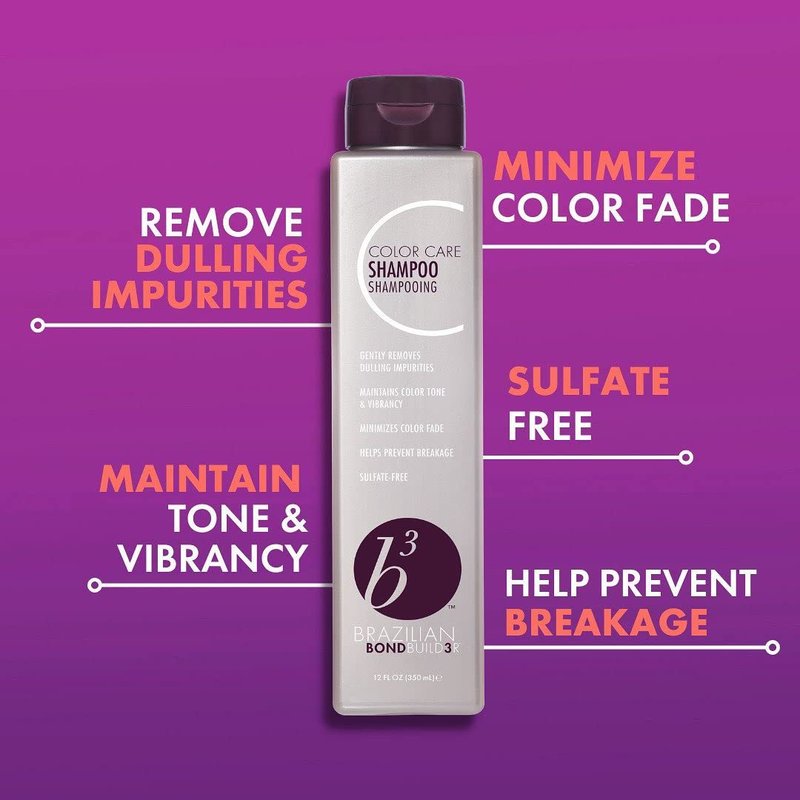 B3 Brazilian Bondbuilder Color Care Shampoo For Color-Treated Hair Gently Cleanses, Prevents Color Loss and Fade - Sulfate-Free 12oz.