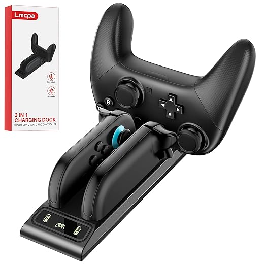 Lmcpa 3 in 1 Controller Charger for Nintendo Switch 2 JoyCon/Pro, Charging Dock with Type-C Port and LED Charging Indicator, 2.5H Fast Charging Space-Saving Storage Stand for Switch 2 Accessories