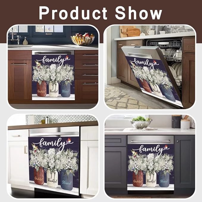 Bless This Home Dishwasher Magnet Vinyl Panel Fridge Decal,Flower Birds Dish Washer Cover Refrigerator Magnetic,Kitchen Decor Sticker Home Appliance Magnets 23"x17"
