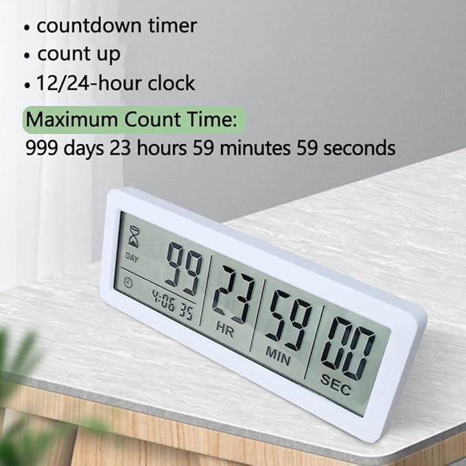 MOSTRUST Digital Countdown Days Timer - White Upgraded Big 999 Days Count Down Clock with Stand Strong Magnetic Back for Vacation Retirement Wedding Holiday
