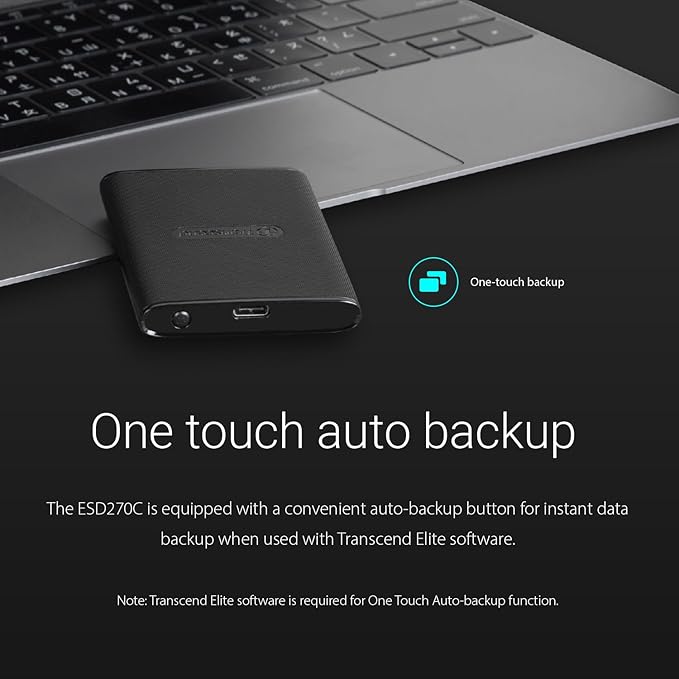 Transcend ESD270 2TB External SSD for iPhone16/15/iPad/Mac/Windows/Android, PC/Laptop/Tablet/TV/Game Console, Portable SSD with One Touch Back up, One-Time Password Unlock, Type A &Type C Cables