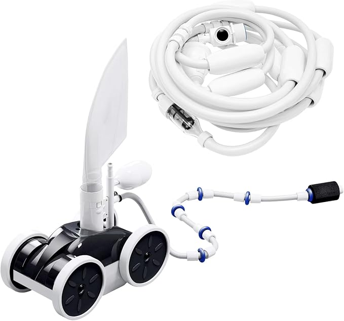 MAKHOON Upgrade Pool Pressure Side Sweeper with Feed Hose – Professional Pool Cleaner for Efficient Swimming Pool Cleaning, Stable 4-Wheel Structure Design