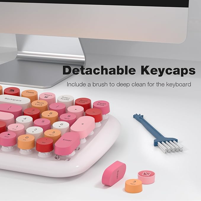 KNOWSQT Wireless Keyboard and Mouse Combo, White Mixed 100 Keys 2.4 GHz Round Keycap Typewriter Keyboards, USB Receiver Plug and Play, for Windows, PC, Laptop, Mac, Desktop