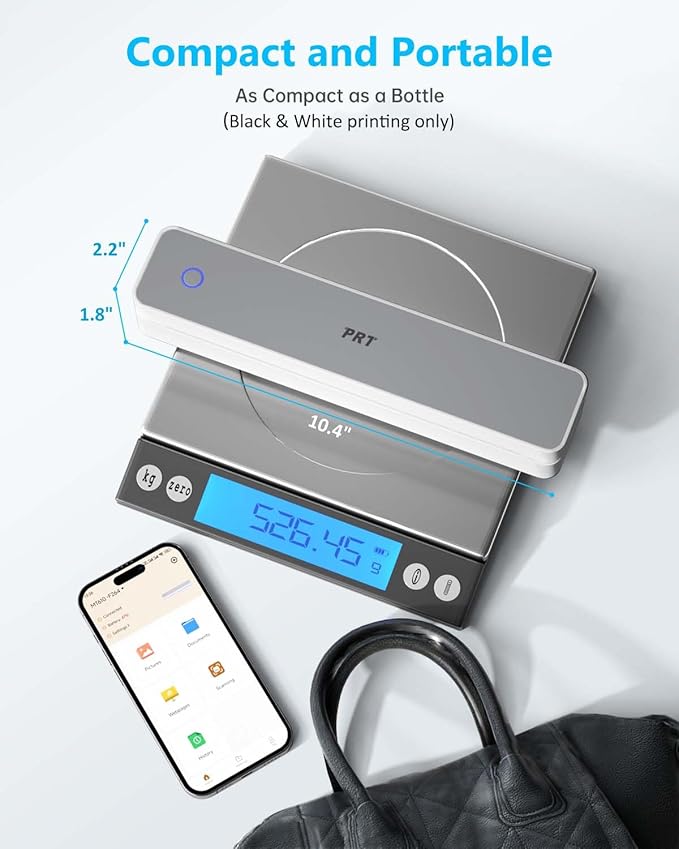 PRT Inkless Portable Printer for Travel, Wireless Thermal Printer Support 8.5 x 11 US Letter A4 B5, Bluetooth Mobile Printers for Laptop, iPhone, Android for Home, Car, Office, School, MT610 Grey