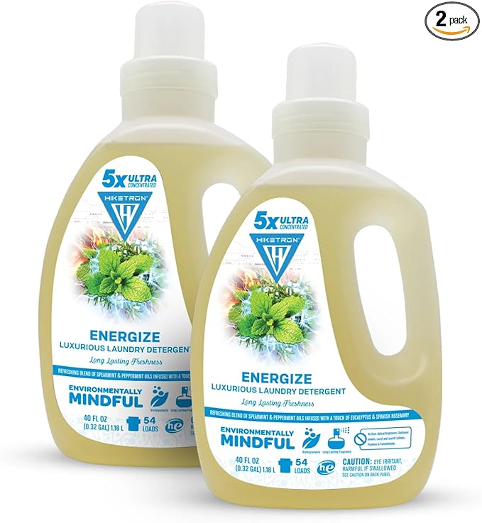 Hiketron Energize Liquid Laundry Detergent, 5x Ultra Concentrated, Tough Stains, Long Lasting Scent (80 Fl Oz, Pack of 2)
