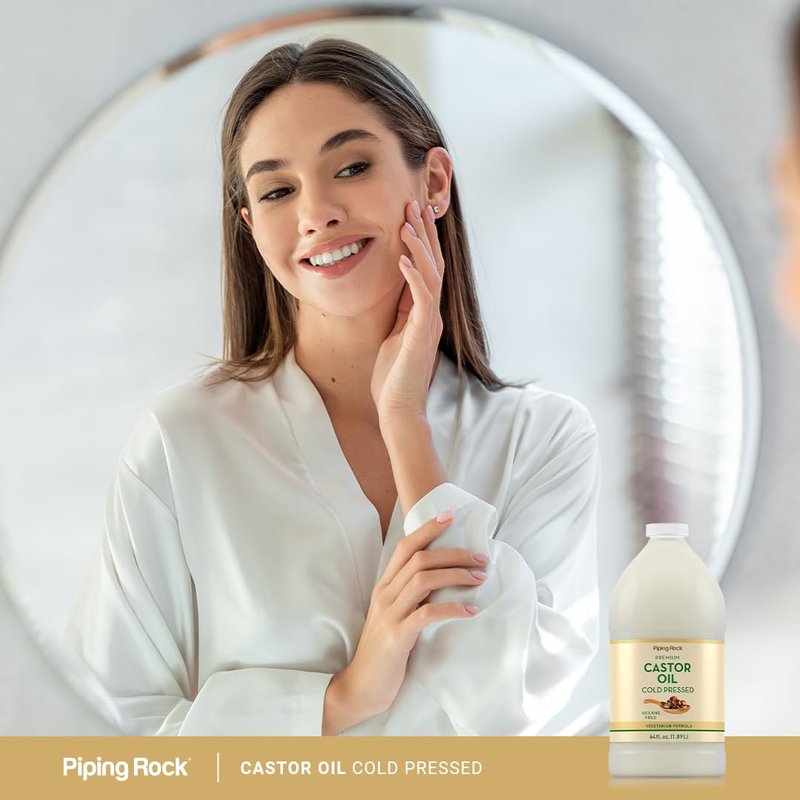 Piping Rock Castor Oil Bottle | 64 Fl Oz | Premium Liquid Drops | Cold Pressed and Hexane Free | Vegetarian, Non-GMO, Gluten Free