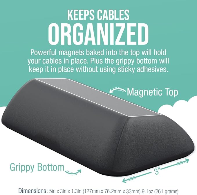 Smartish® Magnetic Cord Holder - Bigger Cable Wrangler Organizer with Magnet Clips for Charger Management on Desktop, Nightstand - Holds 6+ Cables - Black Tie Affair