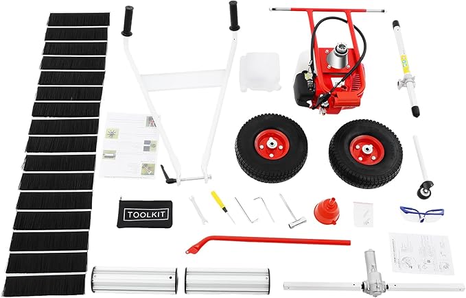 43CC Gas Powered Walk-Behind Outdoor Push Sweeper, 1.7HP 2 Stroke Hand Held Sweeper Snow Sweeping Broom, Driveway Turf Lawns Cleaning Tools with 23.6in Sweeping Width for Leaves Dirt Gravel