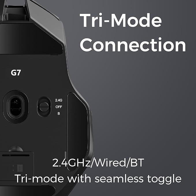 MCHOSE G7 Lightweight Ergonomic Wireless Mouse, PAW3311 12K DPI Sensor, Tri-Mode Connection, Wireless/Wired 1K Polling, 55g Weight, 800mAh Bettery (Black)