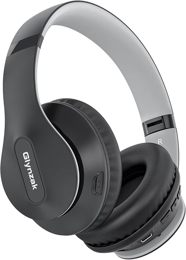 Glynzak Wireless Bluetooth Headphones Over Ear 65H Playtime HiFi Stereo Headset with Microphone and 6EQ Modes Foldable Bluetooth V6.0 Headphones for Travel Smartphone Computer Laptop