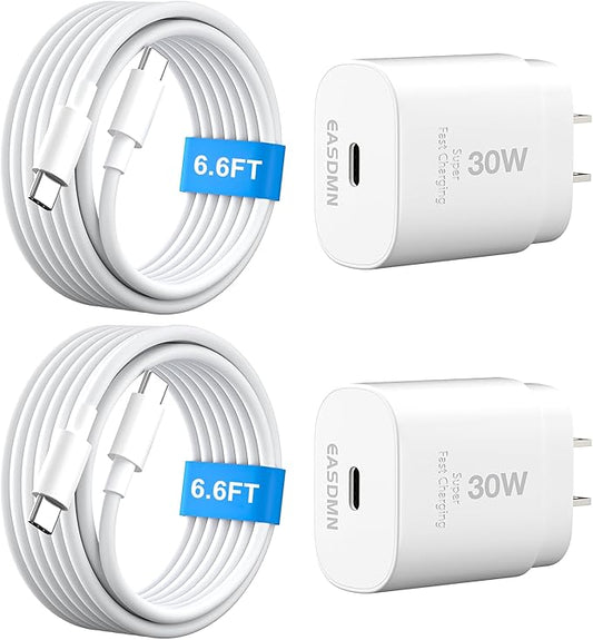 30W USB C i Phone 17 16 15 Charger Fast Charging, 2PACK Wall Charger for iPhone 16 15 Pro Max Charger Cord 6.6FT Fast Type C Block for iPhone 17 Pro Max/17 Air/16/15 Plus/15 Pro Max,i Pad Pro/Air