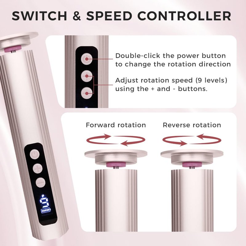 Electric Foot Callus Remover with Nano Glass Head, 9-Speed Rechargeable Foot File with Adjustable R/F Rotation, Digital Display & Powerful Motor for Cracked Heels & Dead Skin (Pink)