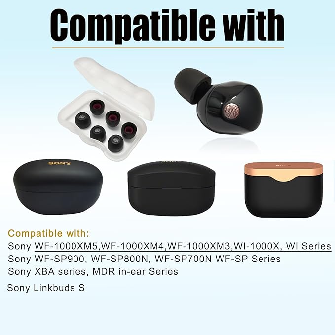 Memory Foam Ear Tips for Sony WF-1000XM5/XM4 – Extra Small Replacement Tips, Noise Isolating, Comfort Fit, Black