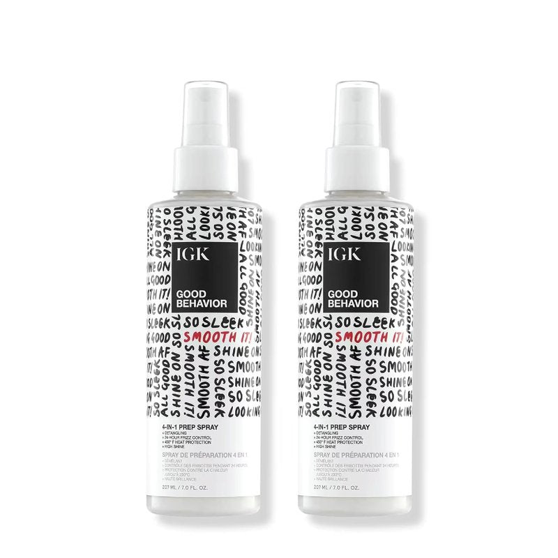 IGK Good Behavior 4-in-1 Prep Spray - Leave-In Detangler & Heat Protectant | Vegan | 7 Oz (Pack of 2)