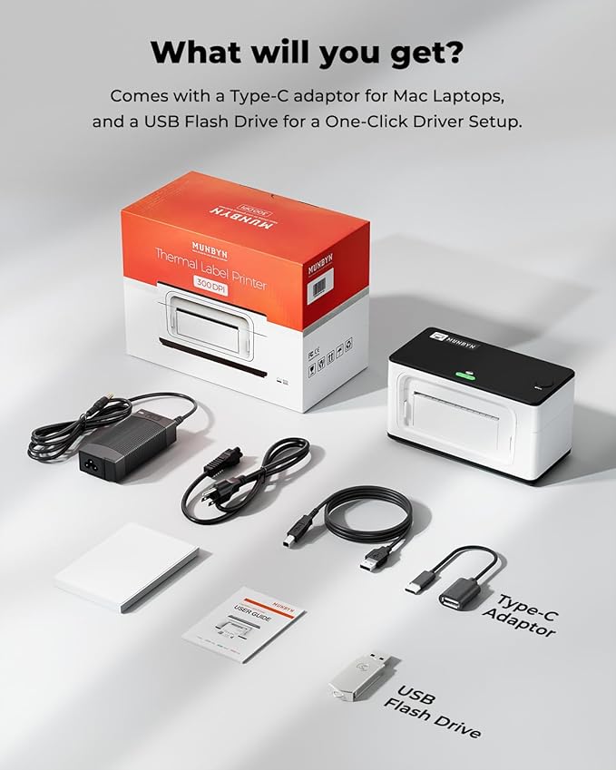 MUNBYN Bluetooth Thermal Label Printer 941BP, Wireless 300DPI 4x6 Shipping Label Printer for Small Business Compatible with Windows, Mac, iPhone, Android, PC, Amazon, Shopify, Etsy, USPS (White)
