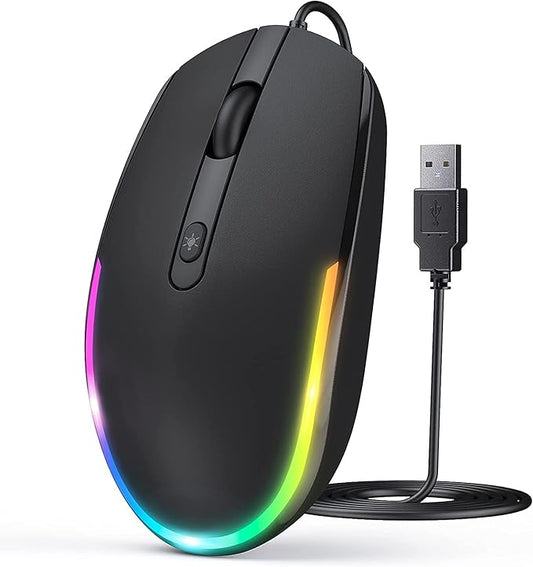 seenda Wired Mouse - USB Corded Mouse with Colorful RGB Backlit, Plug and Play, 1600 DPI Optical Tracking，Silent Computer Mouse for Laptop, PC, Chromebook, Desktop, Office, School, Home, Black