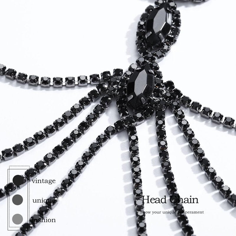 Fdesigner Flapper Mask Head Chain Masquerade Headpiece Rhinestone Costume Hair Accessories (Unique-Black)