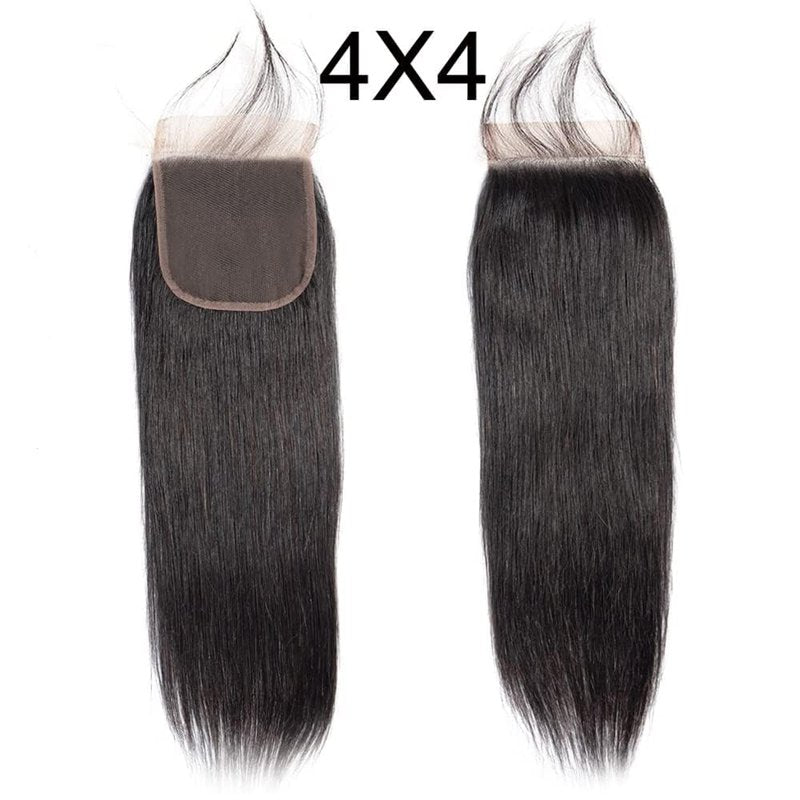 4x4 HD Lace Closure Brazilian Straight Virgin Human Hair Closure Transparent 4X4 Lace Front Closure Human Hair Pre Plucked With Baby Hair for Black Women Natural Color 20 inch