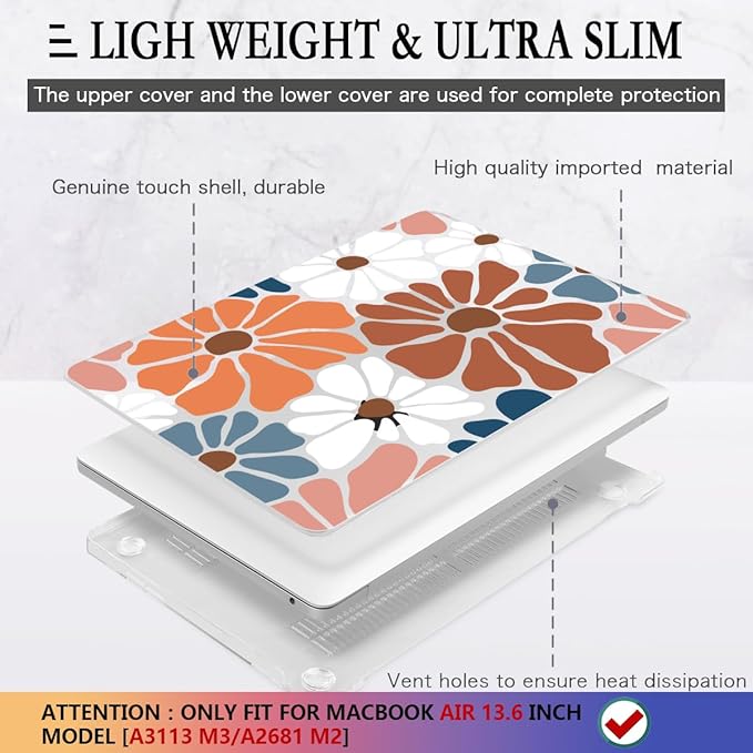 CISSOOK Compatible with MacBook Air 13.6 inch Case M5 M4 M3 M2, Plastic Hard Shell Case Keyboard Cover Screen Protector for MacBook Air 13 2026-2022 Model A3449 A3240 A3113 A2681, Vintage Flowers