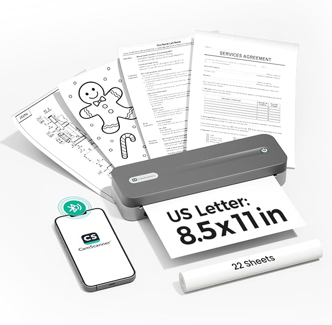 CamScanner P1 Pro Thermal Printer, Large Format Portable Bluetooth Inkless Printer with 1 Roll Paper 8.5x11 Inch, Compatible with iPhone ＆ Computer,Home Office Essentials