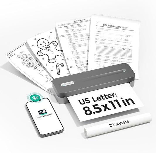 CamScanner P1 Pro Thermal Printer, Large Format Portable Bluetooth Inkless Printer with 1 Roll Paper 8.5x11 Inch, Compatible with iPhone ＆ Computer,Home Office Essentials