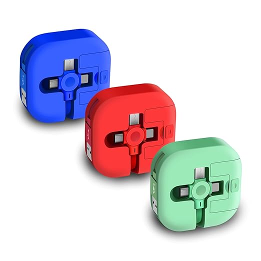 Gartmost 3 Pack Three in One Charging Cable Cord. 3 in 1 Charging Cable Retractable. Compatible USB C/Micro USB/L, Compatible with iPhone 17/16/15/14/13/12/11/Android, Tablet (Blue+Red+Green)