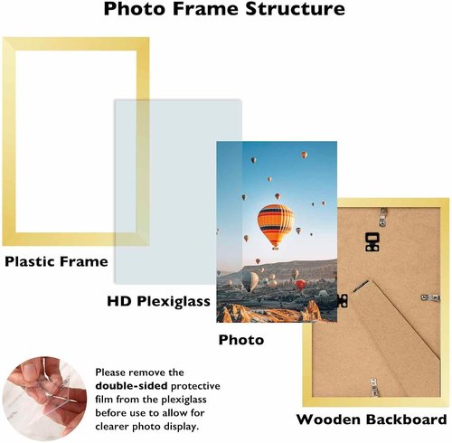 JCJMY 8x12 Gold Picture Frame - Wall Mount or Tabletop Display with Shatter-Resistant Plexiglass