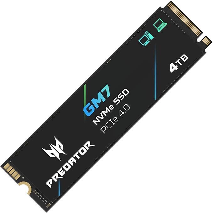 Acer Predator GM7 4TB SSD: M.2 2280 PCIe Gen 4 x4 NVMe 2.0, Read Speed Up to 7400 MB/s, Internal PC Solid State Drive for Laptop, Desktop and PS5 - BL.9BWWR.120