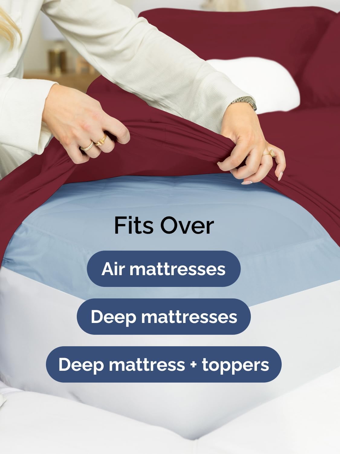 Skiennix Extra Deep Full Sheet Set - 6-Piece Breathable Cooling Bedding - Luxury Hotel Quality - Soft Wrinkle-Free - Burgundy