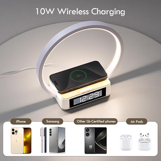 Sunrise Alarm Clock Bedside Lamp with Wireless Charging, Touch Table Lamp for Nightstand, Bedside Lamp Wake-up Light,Snooze Nightlight 3 Dimmable Brightness Levels, Idea Gift for Women,Men,Teens,Adult