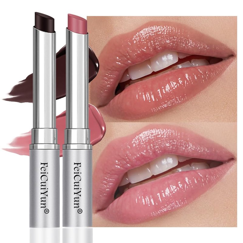 FeiCuiYun 2Pcs Black & Pink Honey Tinted Lip Balm Lip Gloss Lipstick, Sheer Hydrating Lip Gloss Tint, Moisturizing Lip Color for All Skin Tones, Nourishing Lip Balm with Natural Black Cherry