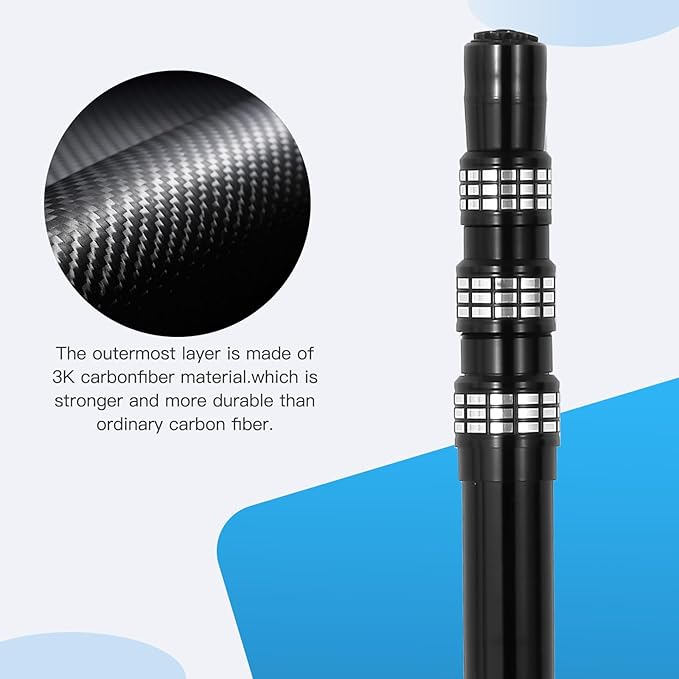 Carbon Fiber Pool Rod - Professional 4.5-15 Foot Telescopic 4-Piece Pool Cleaning Rod Set, Adjustable Telescopic Rod for Cleaning Nets, Brushes, Vacuum Heads