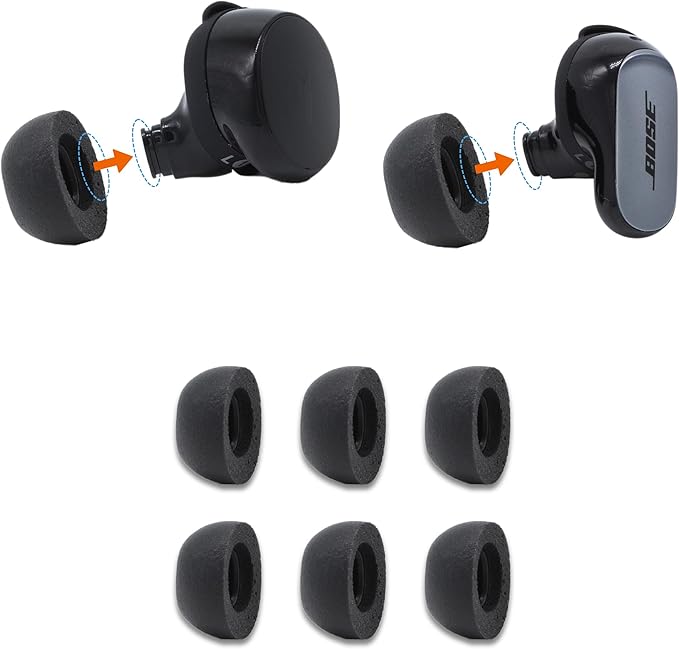 Comply Memory Foam Replacement Earbud Tips for Bose QuietComfort, II, Ultra 1&2 | Ultimate Comfort, Secure Fit, Superior Noise Isolation | Black, Small (3 Pairs)