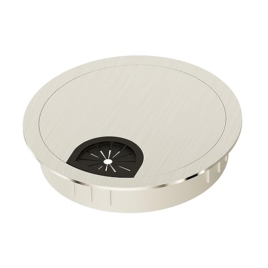 Skweawert Desk Grommet 2-1/8 Inch 53mm, Zinc Alloy Computer Desk Wire Hole Cover, Office Desktop Cord Cable Hole Metal Ring, Brushed Silver