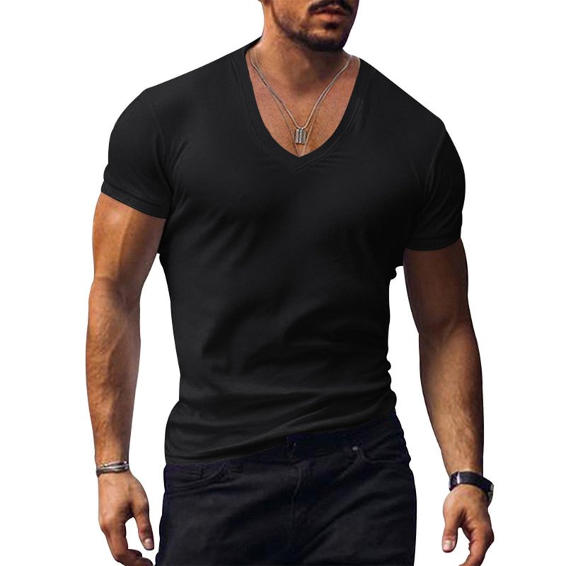 Mens Funny T Shirts Athletic Loose Fit Workout V Neck Short Sleeve Basic Gym Bodybuilding Fashion Casual Summer Tops Black S