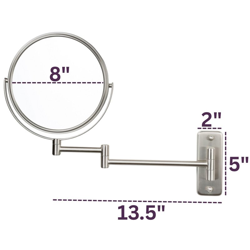 JERDON Wall-Mounted Magnifying Mirror - Bathroom Makeup Mirror with 5X Magnification - 8-Inch Diameter - Nickel Finish - Model JP7506N