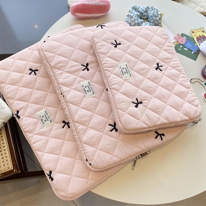 Attria Cute Bow Graphic Carrying Laptop Bag Y2K Preppy Laptop Sleeve Case Bag Kawaii Pad Computer Protect Case Pouch (13-14 inch,Pink)