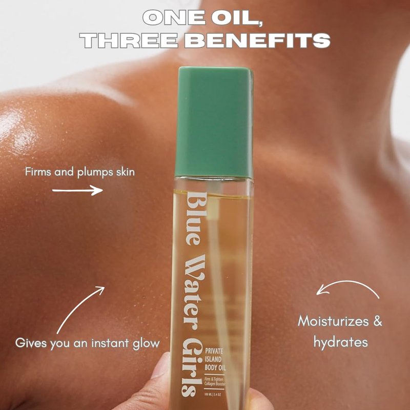 Private Island Body Oil with Collagen Peptides – Deeply Hydrating After-Shower Oil for Winter-Dry Skin – Firming, Nourishing & Barrier-Restoring with Shea Oil, Sweet Almond Oil & Squalane (3.4 oz)