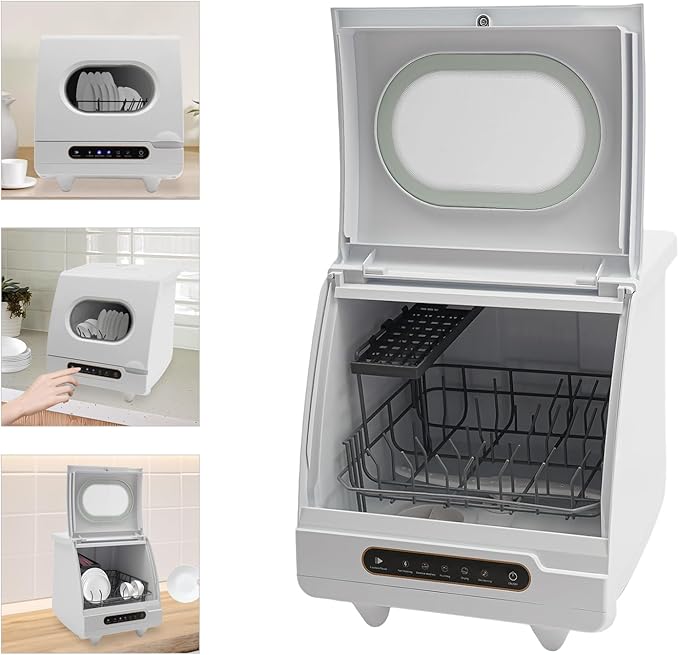 1200W Countertop Dishwasher, Automatic Dish Washing Machine with 5 Washing Programs Display, Portable Water-Lifting & Drainage with Cleaning/Purification/Storage Function, 15.7x15.7x17.7In