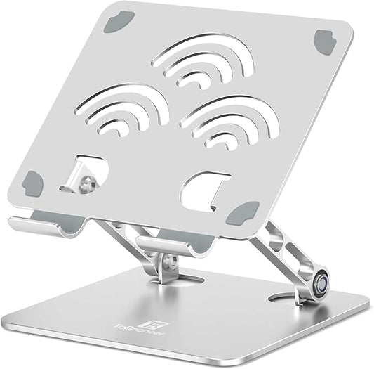 ToBeoneer Adjustable Tablet Stand for Desk, Premium Aluminum Holder for iPads, Tablets, Kindles, Switch, Phones, and All Devices up to 14 Inches. Portable and Foldable Silver, Plus Size