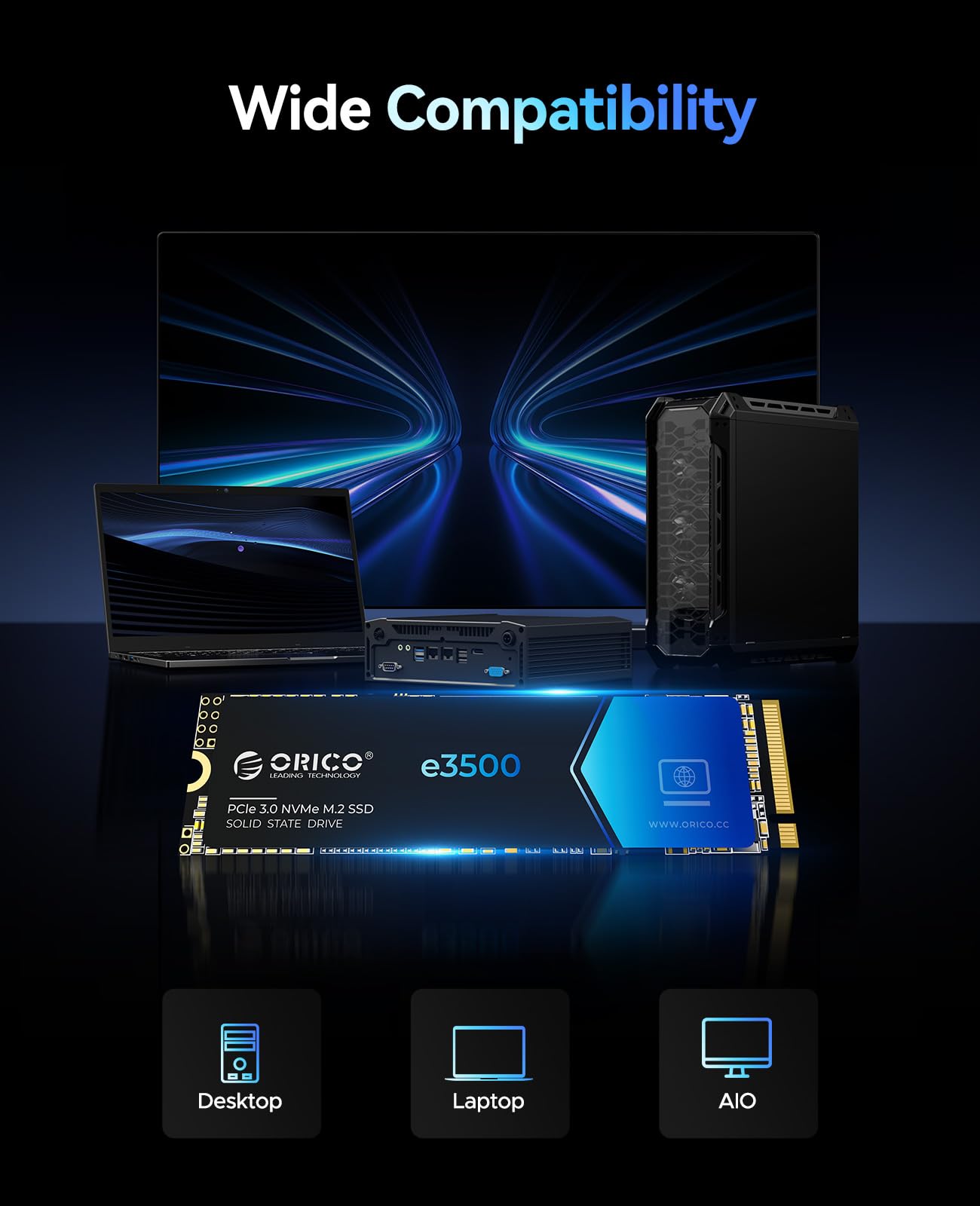 ORICO 512GB M.2 NVMe SSD, PCIe Gen3x4 M2 2280 SSD, Up to 2800MB/s Read & 1300MB/s Write, 3D NAND Flash Internal Solid State Drive with SLC Cache, Compatible with Laptops PC Desktops-e3500