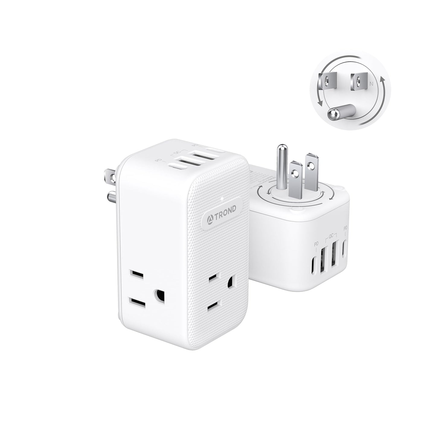 TROND Multi Plug Outlet Extender 2 Pack, 3 Way Outlet Splitter with 360 Rotating Plug, PD 20W USB C Charger Station, Sideways Adapter for Kitchen Bathroom Cruise Ship Travel Essentials