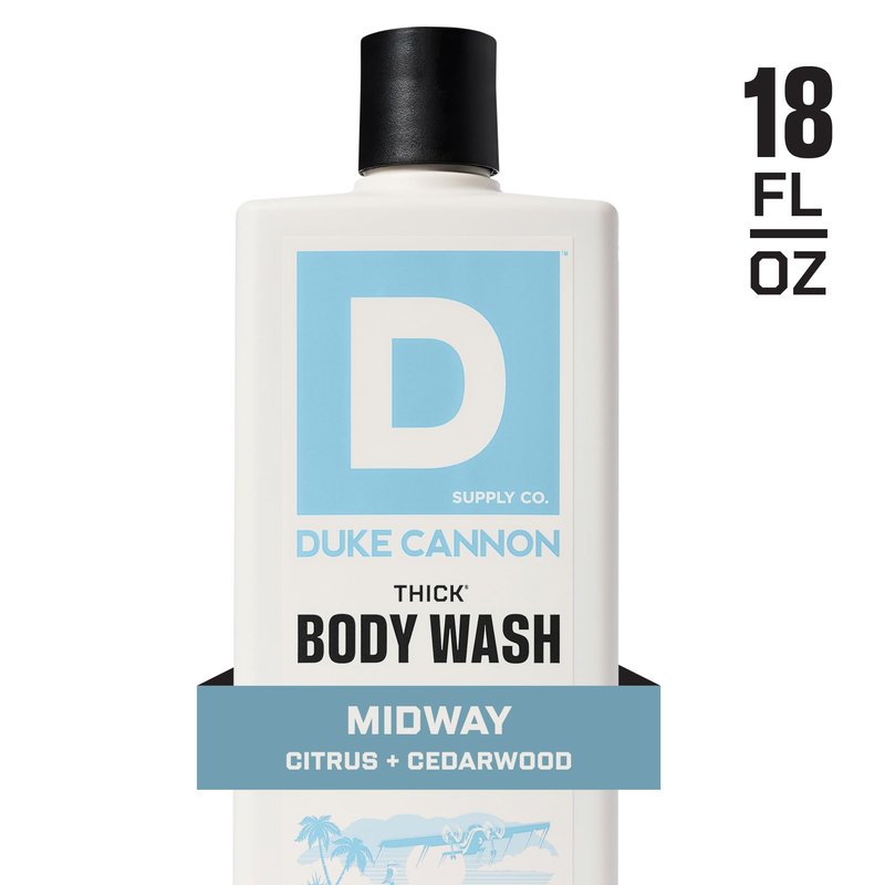 Duke Cannon Supply Co. Thick High Viscosity Body Wash - 3X Thicker, Plant-Based, Mineral-Enriched - Shower Gel for Men, Body Scrub - Midway, 3 Pack (18 oz)