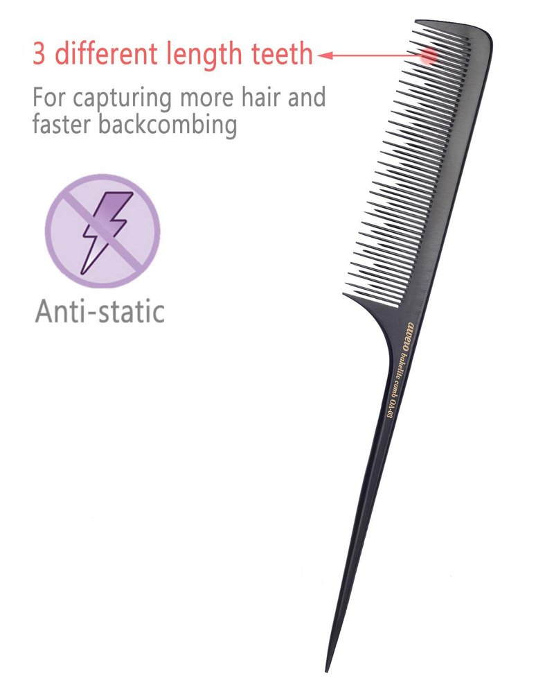 PERFEHAIR Teasing Comb for Fine Hair-Pack of 2, Anti-static Bakelite Tease Rat Tail Combs Tool for Back Combing, Parting, Root Teasing, Adding Volume