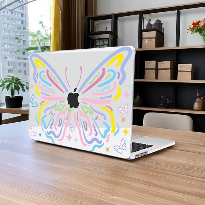 LCMOCICO for MacBook Air 13 inch Case 2021 2020 2019 2018 for Mac A2337 M1 A2179 A1932 Cover with Touch ID, Crystal Pattern Plastic Hard Shell Case Keyboard Skin Screen Protector, Colorful Butterfly