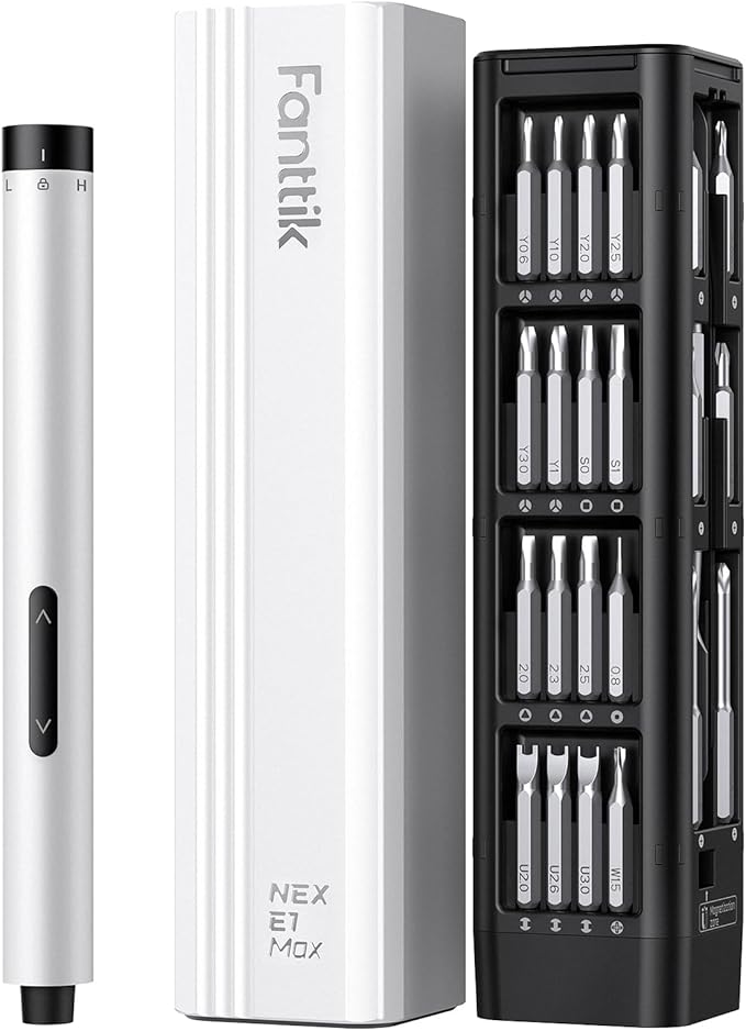 Fanttik E1 Max Electric Screwdriver, Mini Precision Screwdriver Set, 50 Magnetic Bits, Magnetic Storage, 5/32‘’Hex, Repair Tool Kit for Electronics Phone Camera Laptop Watch for Dad (White)