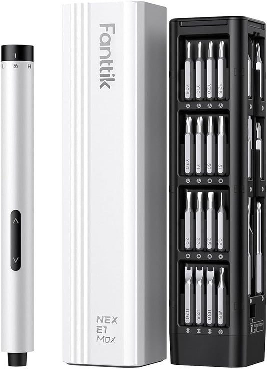 Fanttik E1 Max Electric Screwdriver, Mini Precision Screwdriver Set, 50 Magnetic Bits, Magnetic Storage, 5/32‘’Hex, Repair Tool Kit for Electronics Phone Camera Laptop Watch for Dad (White)