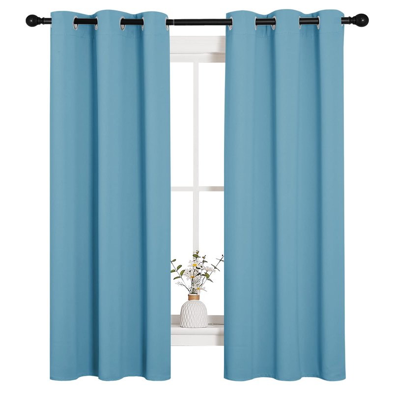 NICETOWN Thermal Insulated Curtains Blackout Draperies, Window Treatment Solid Grommet Room Darkening Drape Panels for Bedroom (Teal Blue, Set of 2 Panels, 34 by 63 inches Long)